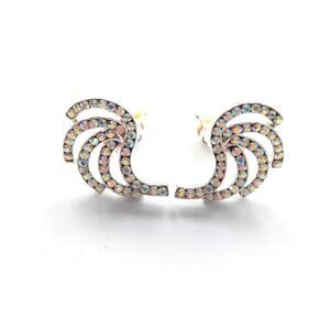 Vintage Estate Left Right Firework Burst AB Coated Rhinestone Clip On Earrings